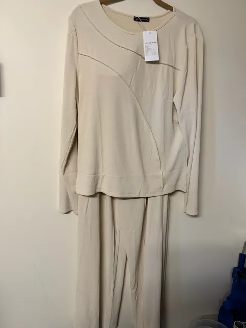 LazySmile Loungewear Set Size XXL Beige Ribbed Long Sleeve Top Pants