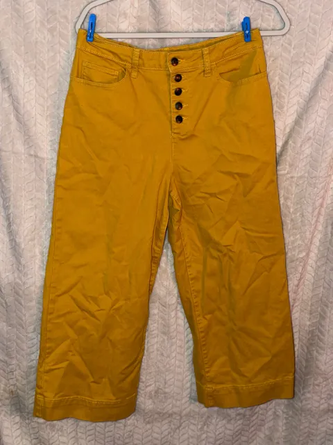 Time and Tru Wide Leg Pants Size 10 Mustard Yellow Button Fly