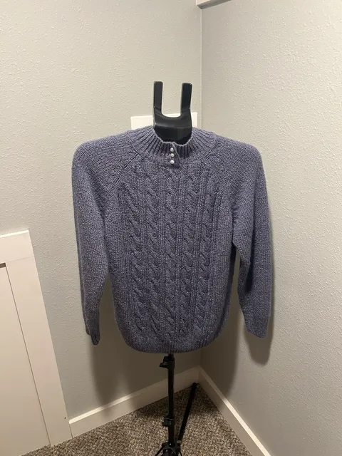 Jennifer Moore Cable Knit Sweater Size M Blue Pearl Buttons Mock Neck