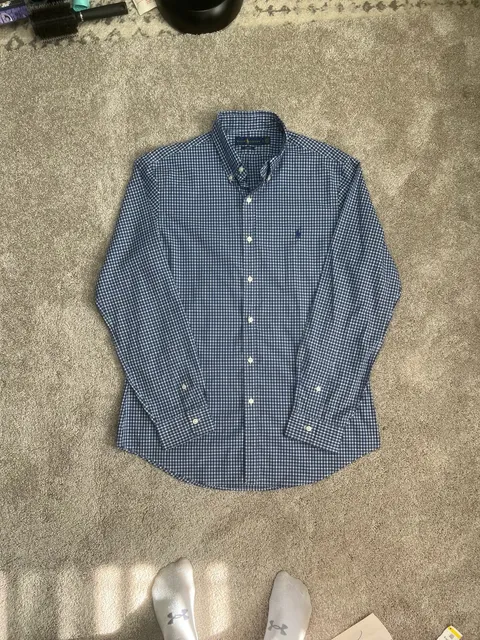Ralph Lauren Button Down Shirt Size L Blue Gingham Slim Fit