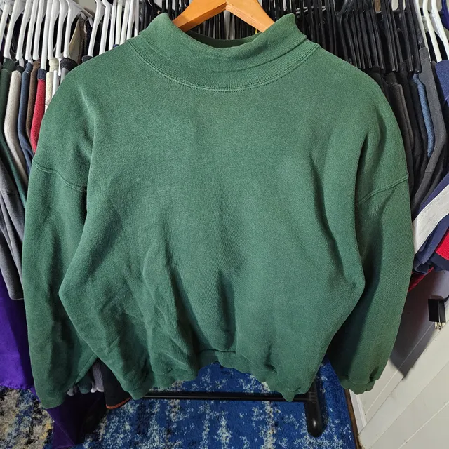 Pluma Mock Neck Sweatshirt Size L Green Heavyweight Made In USA