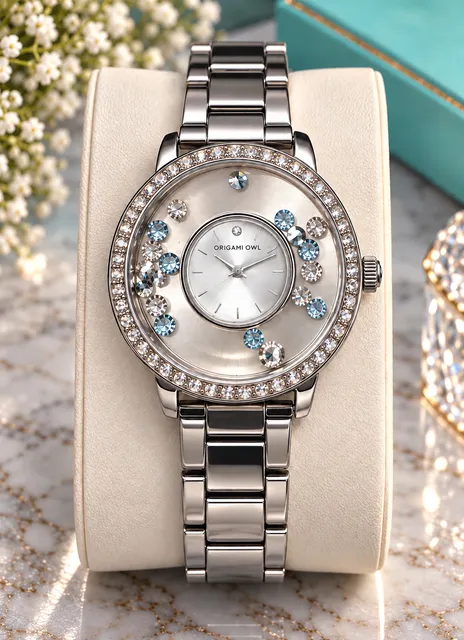 Origami Owl Crystal Floating Locket Watch Silver-Tone