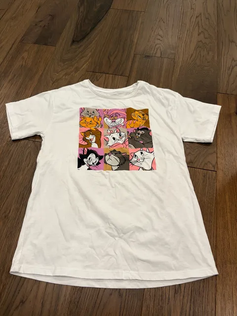 Disney Disney Cats Graphic T-Shirt XL/EG (14/16) White Cotton Blend