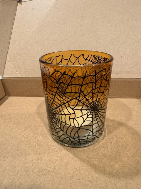 Spiderweb Amber Glass Candle Holder