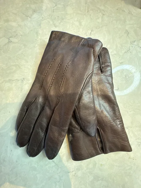 Brown Leather rabbit fur Lined Gloves L