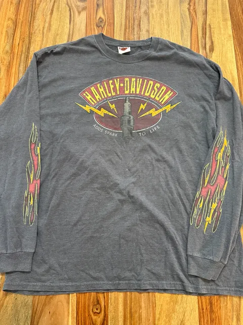 Vintage Harley-Davidson Long Sleeve Graphic Shirt with flames Size 2xl