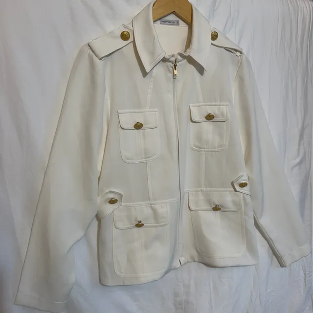 Morina G White Military Jacket Size G Gold Buttons
