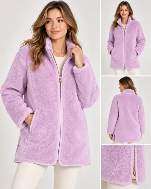 Women’s J.Crew Zip-Up Teddy Fleece Coat Jacket Purple Brand New With tags Sz S 