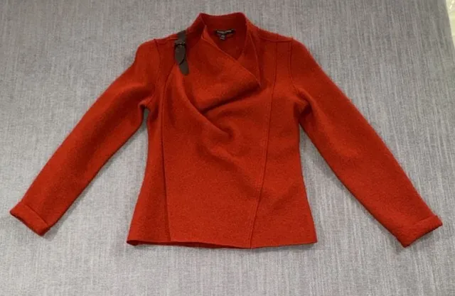 Eileen Fisher Wool Jacket Size PP Petite Red Boiled Trim