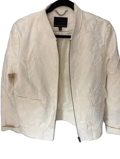 Banana Republic Floral Embossed Bomber Jacket Size M Off White