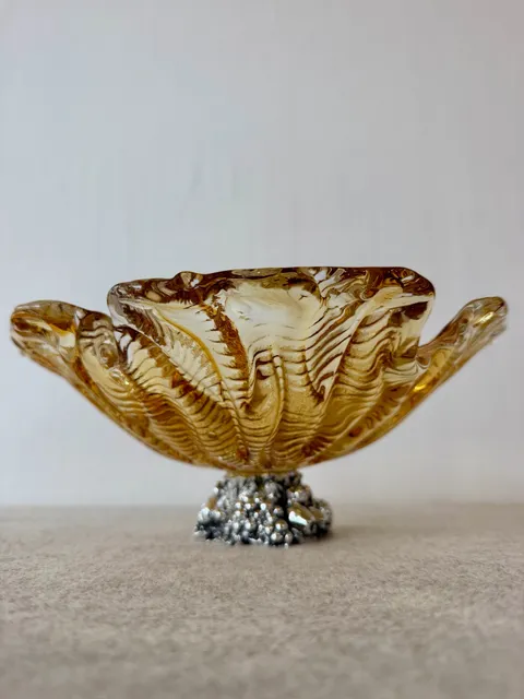 Amber Art Glass Decorative Footed Bowl #32