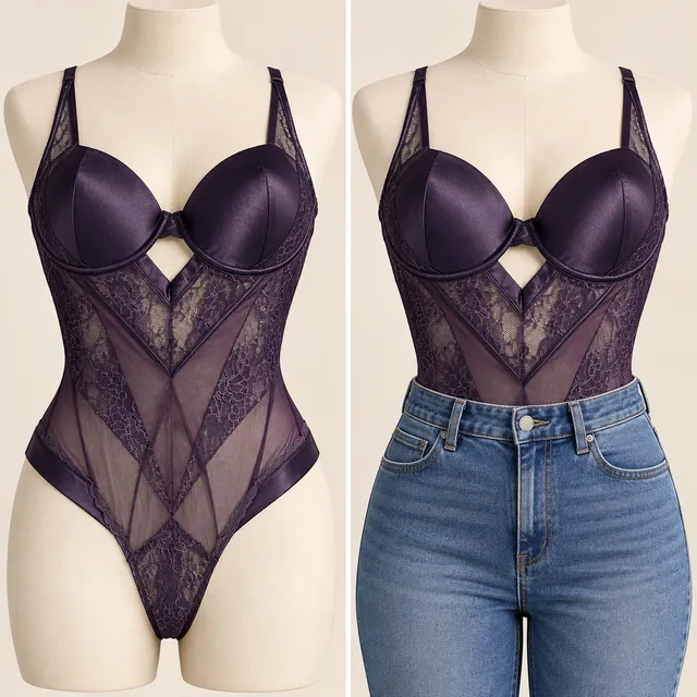 Oh La La Cheri Martina Purple Haze Strappy Lace Bodysuit Size L