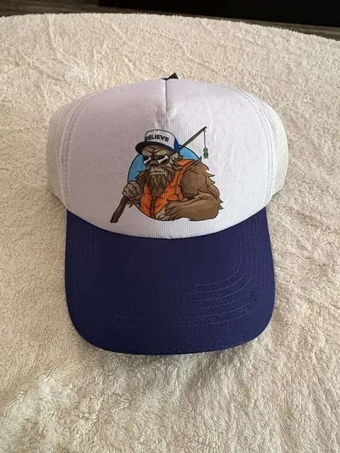 Mens Adjustable Baseball Hat Bigfoot Fishing Graphic Trucker Cap