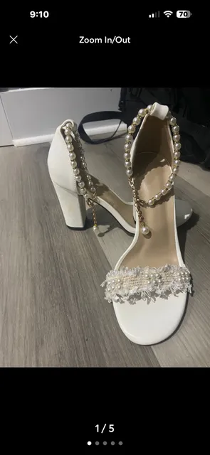 Pearl Ankle Strap Heels Size 35 White Block Heel Pearl Sandals