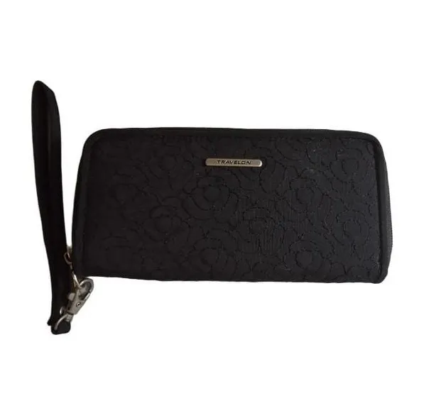 NEW TRAVELON SAFE RFID BLOCKING NYLON CREDIT CARD PHONE WRISTLET WALLET BLACK