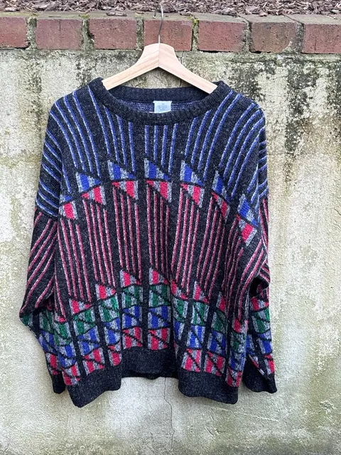 Vintage Geometric Knit Sweater Size 54 Made In England