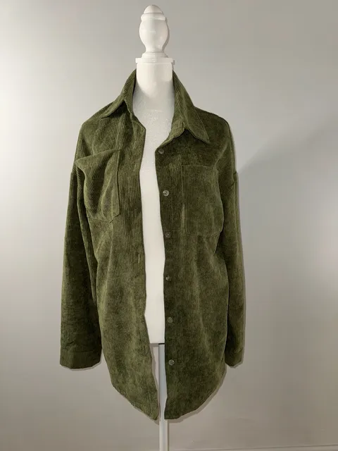 SHEIN Corduroy Shirt Jacket Size S Olive Green Button Up