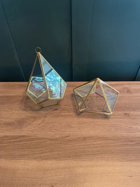 Retro Ashland Geometric Glass Terrarium Set Gold Brass