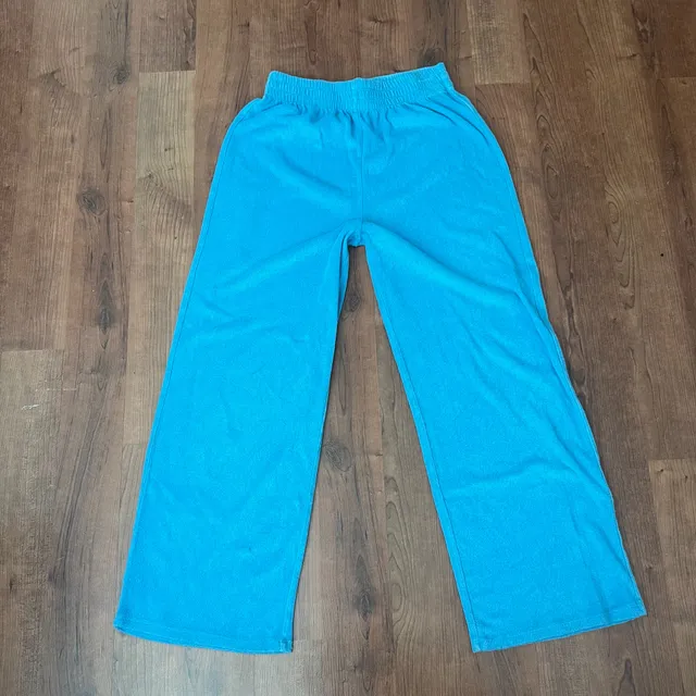 Reformation Towel Terry Talia Pants Size S Blue Deadstock Cotton Blend