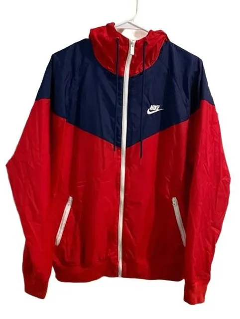 Nike Windrunner Jacket Red Blue Full Zip Hooded Windbreaker