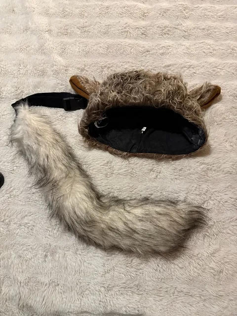 Kids Faux Fur Wolf Ears Headband And Tail Set