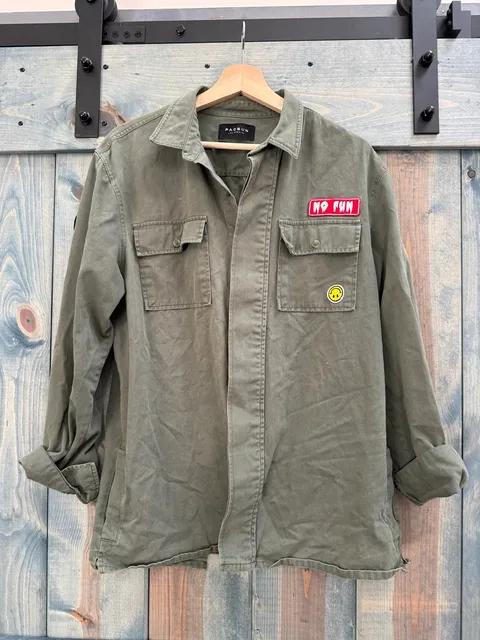 PacSun Military Utility Jacket Size M Olive Green Patches Boxy Fit