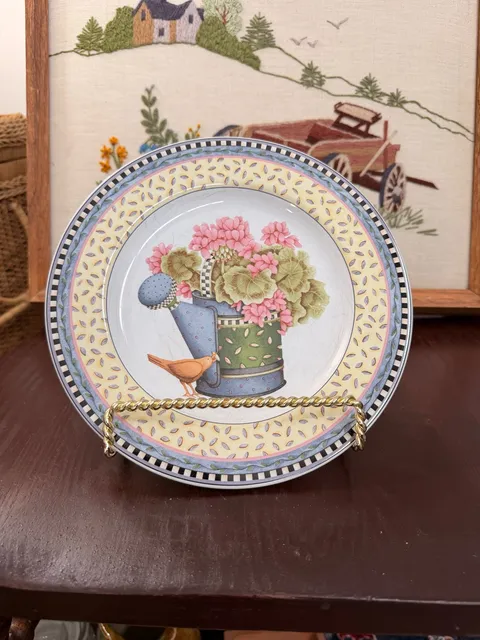 Sakura Cottage Spring Bouquet Watering Can Salad Plate 1999 Debbie Mumm