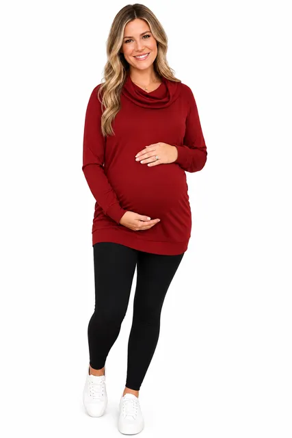 Isabel by Ingrid + Isabel Maternity Sweater Size M Red Cowl Neck