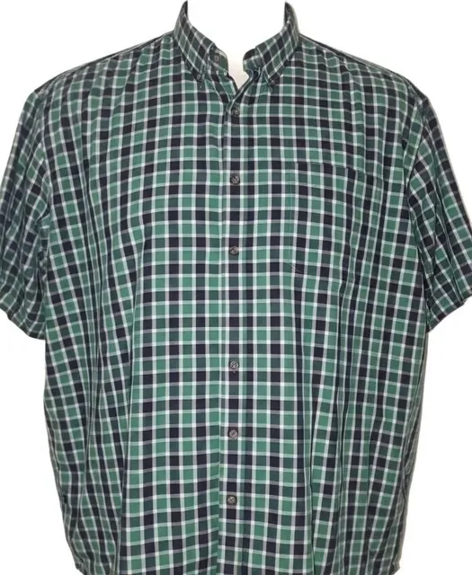 HB Button Down Shirt Size 4XL Green Plaid Short Sleeve