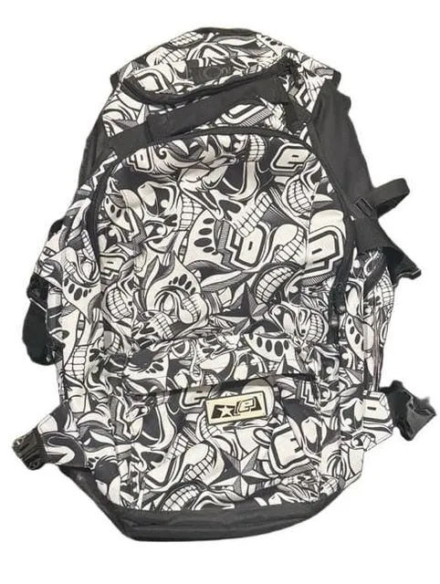 ECRU Vintage Black And White Graffiti Skull Multi Compartment Backpack