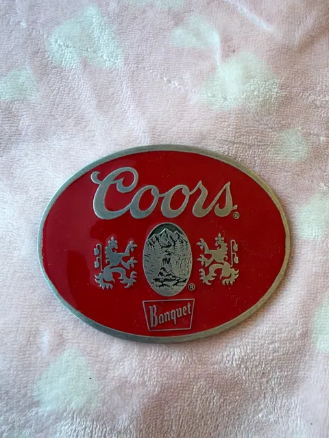 Coors Banquet Beer Red Enamel Oval Belt Buckle
