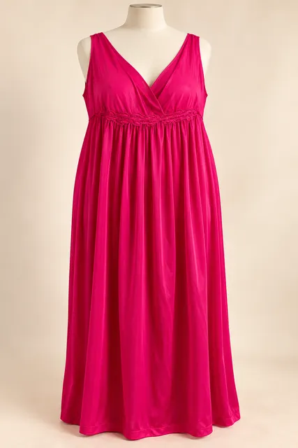 Vanity Fair Nightgown 2X/48 Pink Nylon Floral Trim Long Sleep Dress