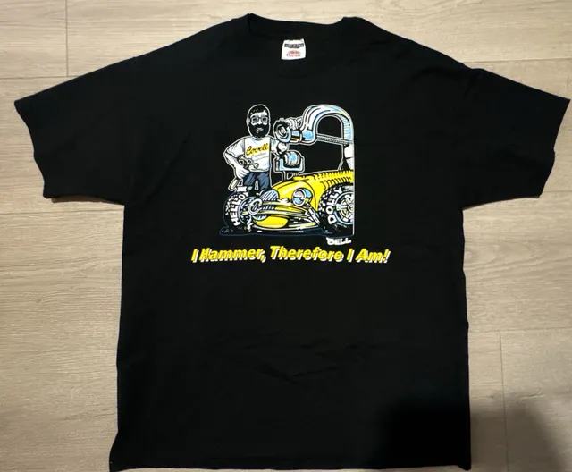 Jerzees High Cotton Vintage Covell Creative Metalworking I Hammer Therefore I Am Hot Rod T-Shirt Black L