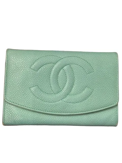 Chanel Caviar Leather Trifold Wallet Teal