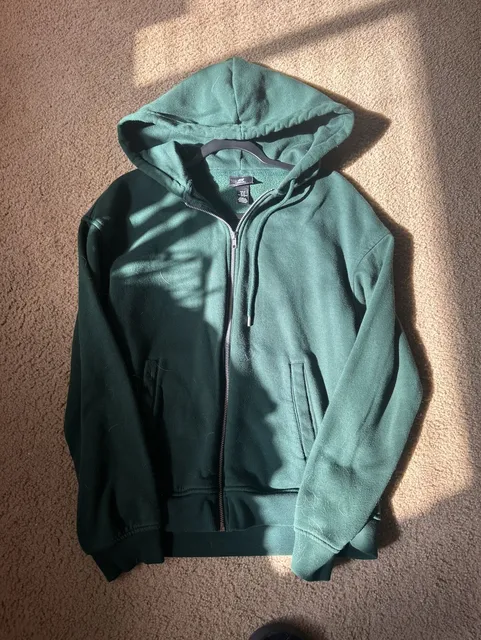Y2K streetwear H&M Loose Fit Zip-Up Hoodie Size M Dark Green