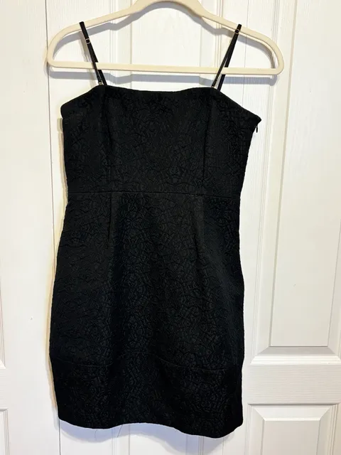Theory Mini Dress Size 6 Black Textured Jacquard Spaghetti Strap