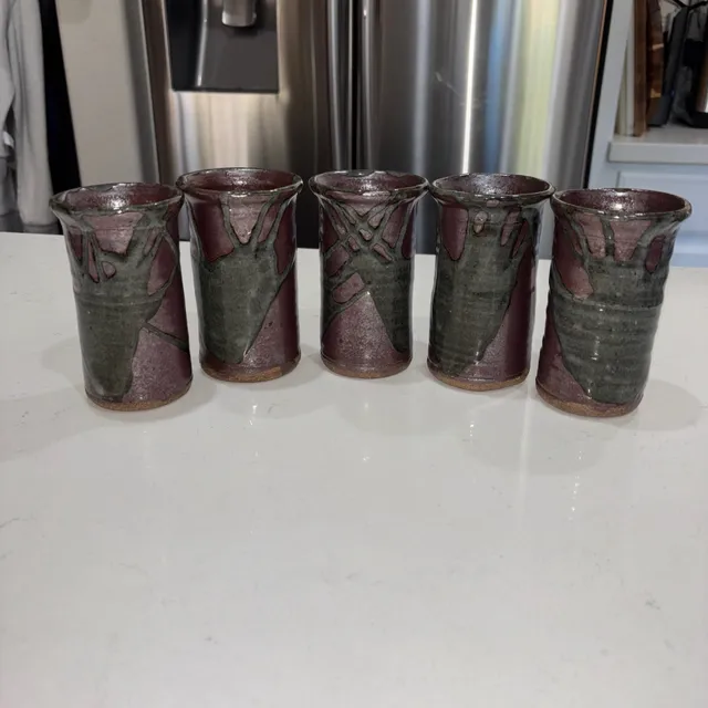 Handmade Studio Pottery Ceramic Tumbler Cups Set Of 5