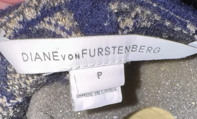 Diane von Furstenberg Sweater Size P Blue Metallic Knit Turtleneck