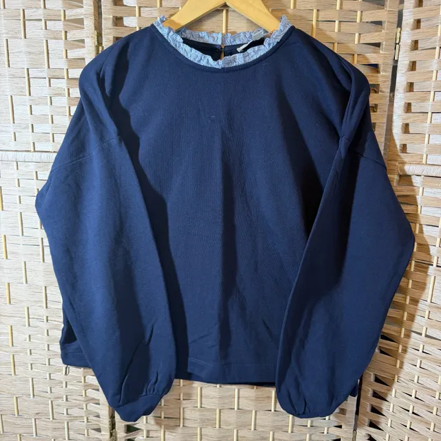J.Crew Sweatshirt Navy Blue Ruffle Collar Size Medium