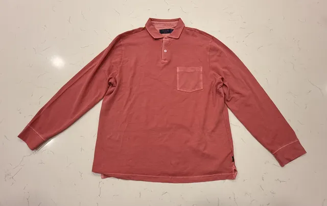 Vineyard Vines Long Sleeve Polo Size L Pink Pocket Cotton Shirt