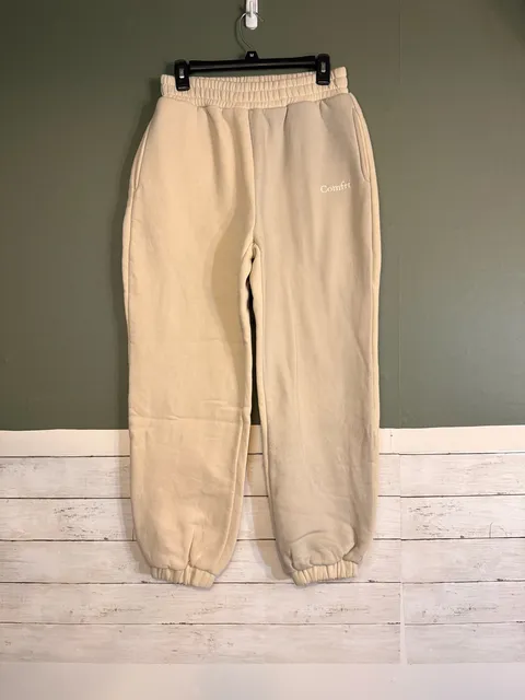 Comfrt Sweatpants Size M Cream Cotton Blend Joggers