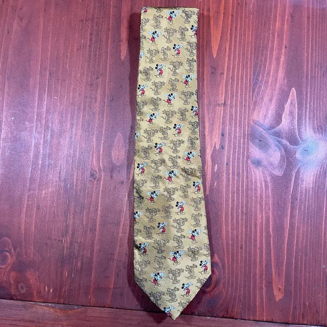 Disney Tie Rack Mickey Mouse Gold Silk Necktie