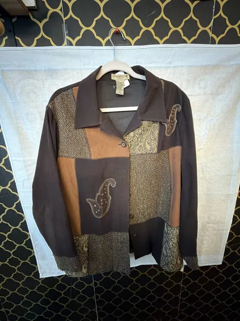 Notations Patchwork Paisley Jacket Size 1X Brown