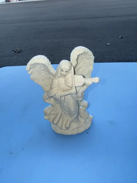 Ceramic Angel Figurine Playing Violin with Glitter Accents