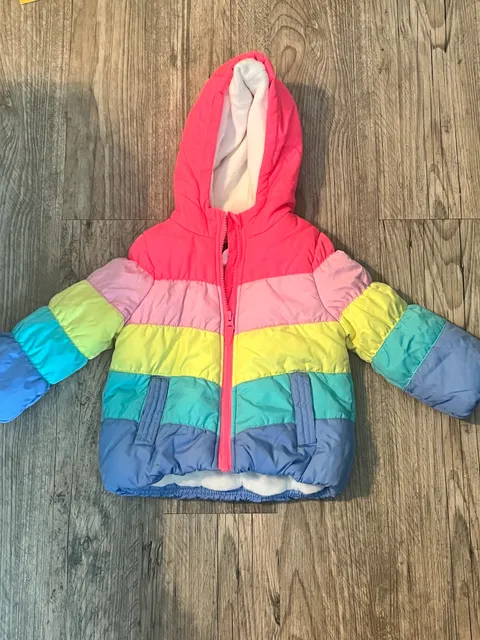 OshKosh BGosh Puffer Jacket 24M Multicolor Striped Hooded Winter Coat
