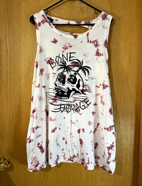 Lovesick White Purple Tie-Dye Skull Cut-Out Back Scoop Neck Tank Top 4X