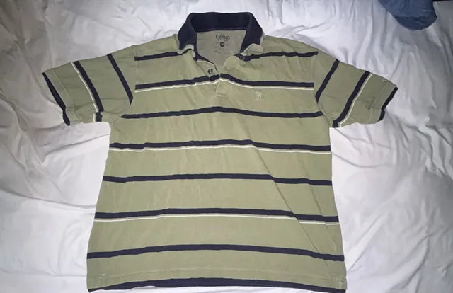 IZOD Striped Polo Shirt Size M Green Navy Cotton Short Sleeve