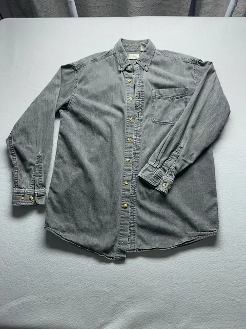 L.L. Bean Denim Shirt Men's Med-Tall Gray Long Sleeve Cotton