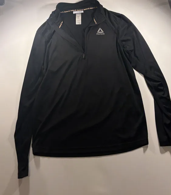 Reebok 1/4 Zip Pullover Size M Black Athletic Long Sleeve Shirt