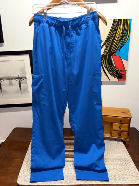 Hanes Scrubs Pants Blue Drawstring Cargo Size M